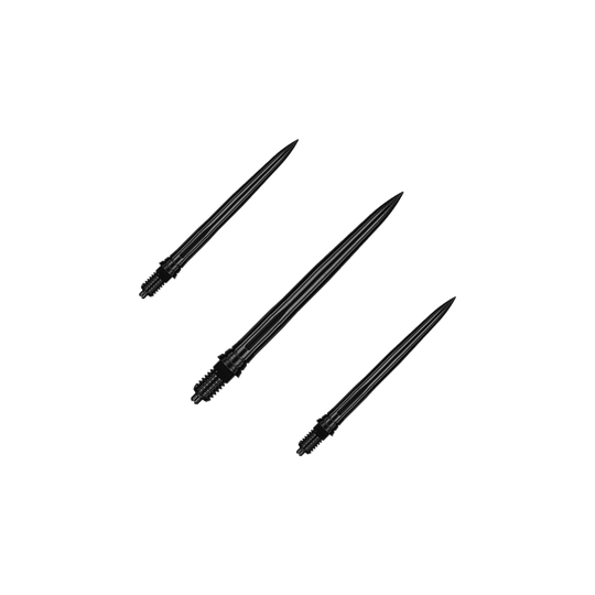 Caliburn EZ-EVO Dart Tips - Smooth - Black Hier sind EVO181 Caliburn EZ-EVO Dartspitzen Smooth Schwarz 28mm als Set dargestellt. Die Dartspitzen sind schwarz und haben eine glatte Oberfläche.