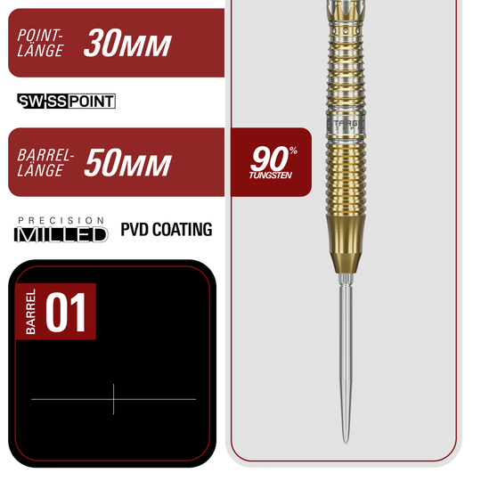 Dies ist ein Bild der Target Japan Black Marque Enzo Swiss Point Steeldarts. Die Darts sind modern und hochwertig gestaltet.