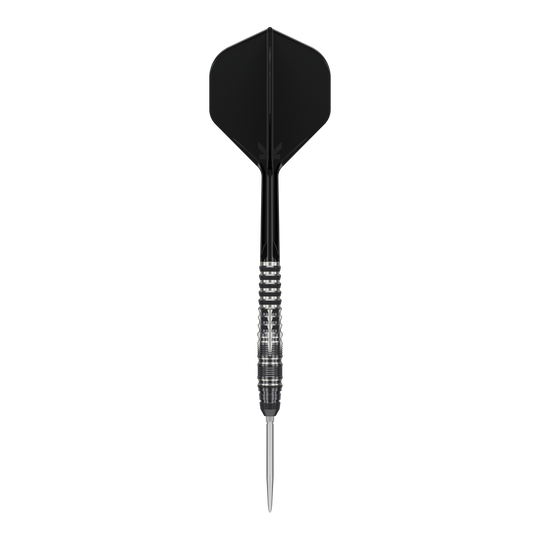 Abgebildet sind Target Japan Black Marque Blaze Swiss Point Steeldarts - 23g. Das Design ist elegant in Schwarz gehalten.