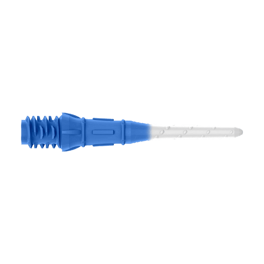 L-Style Premium Two Tone Lippoints (Pack of 30) Das Bild zeigt eine Dartspitze mit zwei Farben, dunkelblau und weiß. Der hintere Teil ist dunkelblau, während der vordere Teil weiß ist.