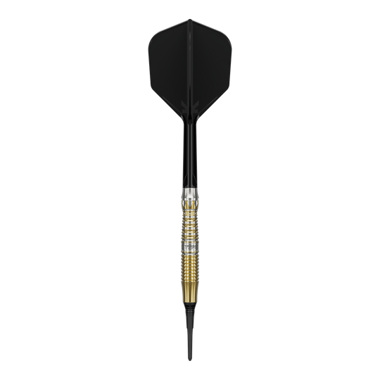 Target Black Marque Enzo Softdarts - 18g werden gezeigt. Diese 18-Gramm-Darts sind elegant und für Softdart-Wettkämpfe geeignet.