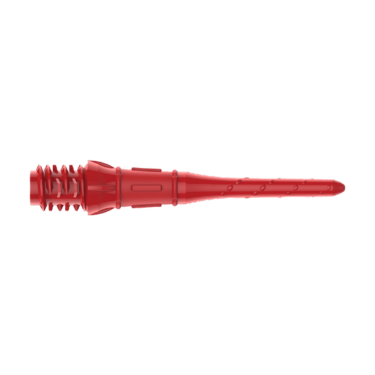 Premium Lippoints (30er Pack) - Spitzen Das Bild zeigt eine rote Dartspitze aus Kunststoff. Sie hat ein spezielles Design mit Rillen und einer verstärkten Basis.