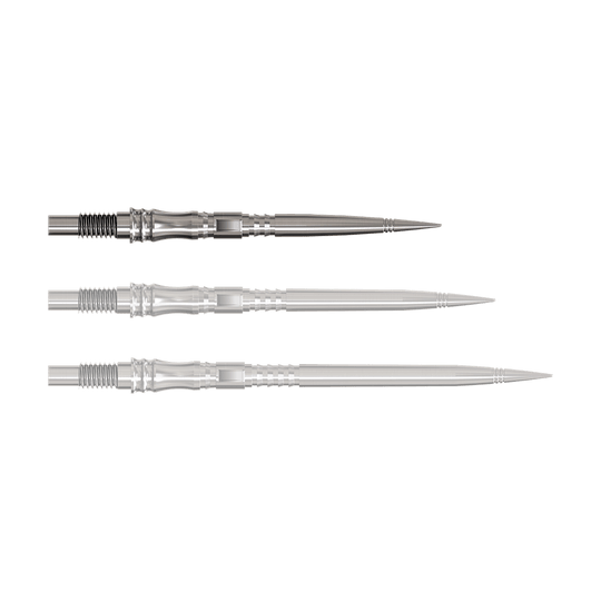 Harrows Quick Point Apex Axis Elite Series Dartspitzen - Silber Abgebildet ist eine silberne Dartspitze der Elite Series. Das Produkt liegt auf hellem Hintergrund.