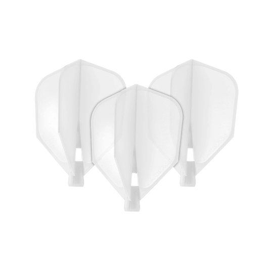 HRC-180_Harrows_Clic_Standard_Flight_Clear_1Any3eb79UhJlt Das Bild zeigt drei durchsichtige Dart-Flights des Modells "Harrows Clic Standard". Sie sind klar und haben eine standardmäßige Form.