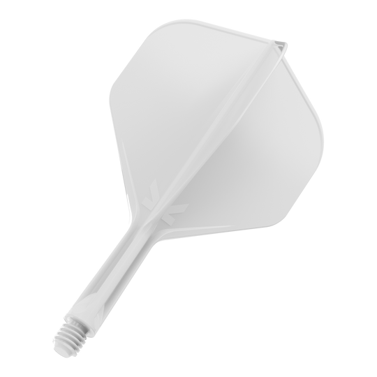 Target K-Flex No2 Standard Flight System - White Das Bild zeigt einen weißen Dartflight mit Schaft. Das Design ist schlicht und modern gehalten.