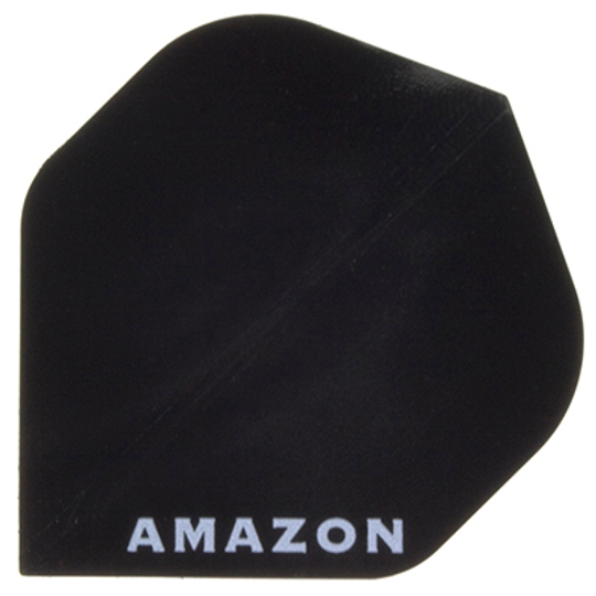 a4517fa525f09cb Das Bild zeigt ein schwarzes Dart-Flügel-Set mit der Aufschrift "AMAZON". Es handelt sich um das Modell "Flights A4".