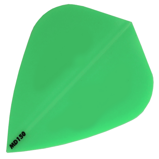 MD150-Kite-Gr-n Das Bild zeigt das Produkt "McDart MD150 - Kite Flight". Es handelt sich um ein grünes Dart-Flight mit der Aufschrift "MD150" in der unteren Ecke.
