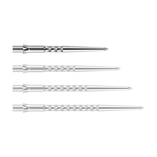 Caliburn System steel dart tips - Ripple - NoLip - silver Abgebildet ist eine silberne Steeldartspitze des Typs Ripple NoLip mit 28mm Länge. Die Spitze liegt frontal auf einer hellen Fläche.