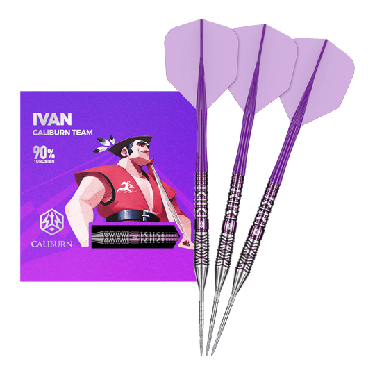 Caliburn Awakening Ivan steel darts Abgebildet ist das komplette Set der Caliburn Awakening Ivan Steeldarts. Diese Steeldarts eignen sich ideal für anspruchsvolle Dartspieler.