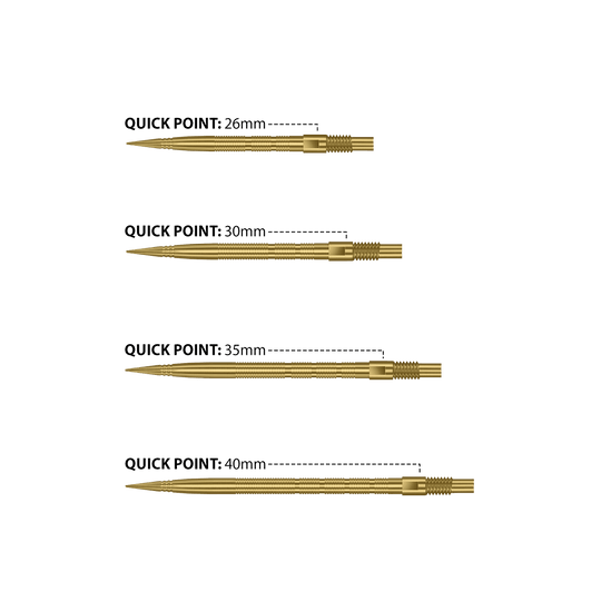 Harrows Quick Point Micro Ridge Dart Tips - Gold Das Bild zeigt Harrows Quick Point Micro Ridge Dartspitzen in Gold. Die goldene Farbe verleiht ihnen ein auffälliges Aussehen.