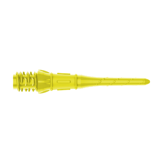 Premium Lippoints (30er Pack) - Spitzen Das Bild zeigt eine gelbe Dartspitze aus Kunststoff. Sie ist lang und hat eine strukturierte Oberfläche mit kleinen Noppen.