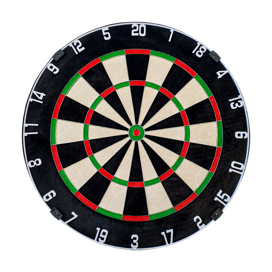 MCDB_Dartboard_mit_Wunschtext_HD_3 Auf dem Bild ist eine klassische Dartscheibe zu sehen. Die Zahlen und bunten Markierungen zeigen die verschiedenen Punktebereiche an.