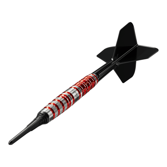 Target Black Marque Spinel Softdarts - 21,5g ist ein Softdart für höchste Ansprüche. Zu sehen ist die charakteristische schwarze Optik mit markantem Spinel Design.