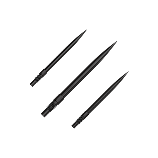 Harrows Quick Point Dart Tips - Black Das Bild zeigt das Produkt 'QP23974_Harrows_QuickPoint_Dartspitzen_Schwarz_30mm_1Set'. Es handelt sich um ein Set schwarzer Dartspitzen.