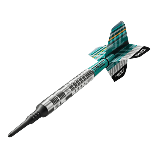 Hier sieht man die Target Hydro 12 Softdarts. Sie eignen sich gut für Freizeit und Wettkampf.