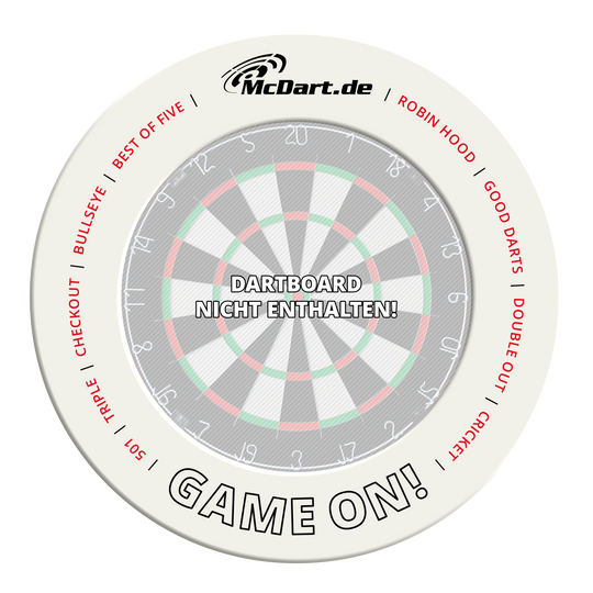 Ein weiteres weißes Dartboard-Surround ist abgebildet. Es schützt die Umgebung des Dartboards vor Treffern.
