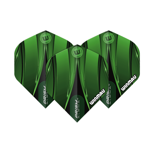 Winmau Alpha Sniper Green Standard Flights Das Bild zeigt ein Set der Winmau Alpha Sniper Green Standard Flights. Mehrere Flights sind nebeneinander angeordnet.