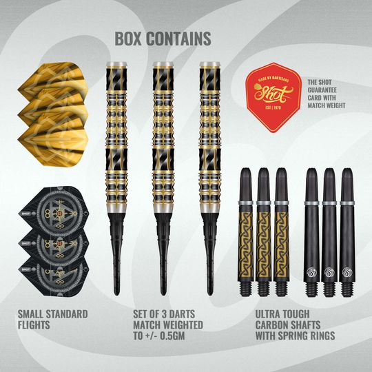 Shot Alchemy Auro Softdarts - 20g Die Shot Alchemy Auro Softdarts - 20g werden präsentiert. Die Darts sind speziell für Softdart geeignet.