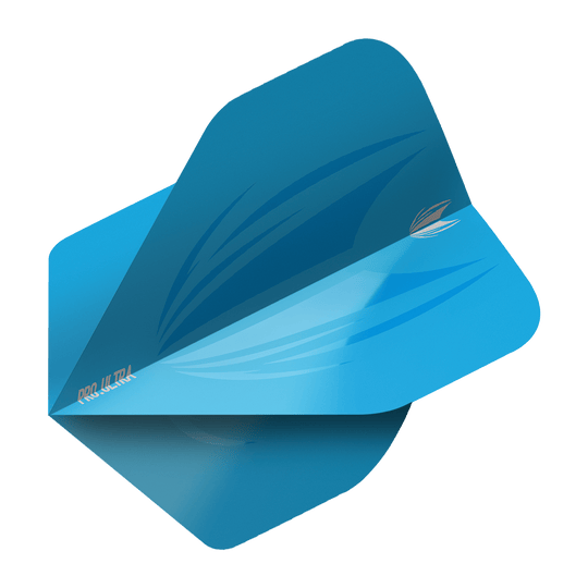 Das Bild zeigt das Produkt "Target ProUltra ID Blue No2 Standard Flights". Es handelt sich um ein blaues Dartflight mit einem modernen, grafischen Design.