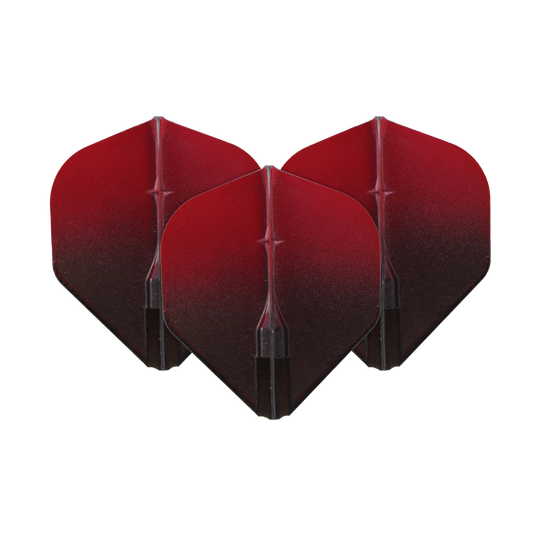 L-Style Two-Tone L1EZ Flights Auf dem Bild sind drei Dartflights zu sehen. Sie sind in einem zweifarbigen Design aus Schwarz und Rot gehalten.
