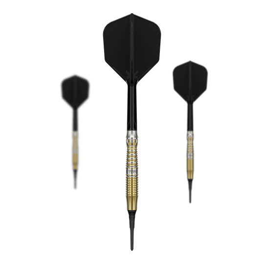 Target Black Marque Enzo Soft Darts - 18g Set der Target Black Marque Enzo Softdarts - 18g abgebildet. Das Set beinhaltet mehrere schwarze Softdarts für exaktes Spiel.