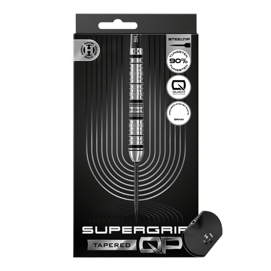 Harrows Supergrip Tapered Quick Point Steel Darts Zu sehen sind die Harrows Supergrip QP Tapered Quick Point Steeldarts. Die Darts bieten ein modernes Design und optimale Spieleigenschaften.