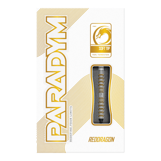 Hier sind die Red Dragon Paradym Gold Parallel Softdarts - 20g abgebildet. Sie zeigen elegante goldene Darts mit parallelem Schaft.