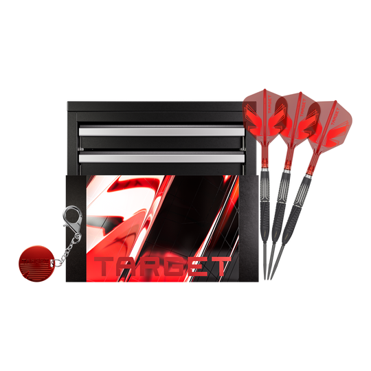 Target Shift Swiss Point Steel Darts Abgebildet ist das Target Shift Swiss Point Steeldarts Set. Das Set ist komplett und ordentlich angeordnet.