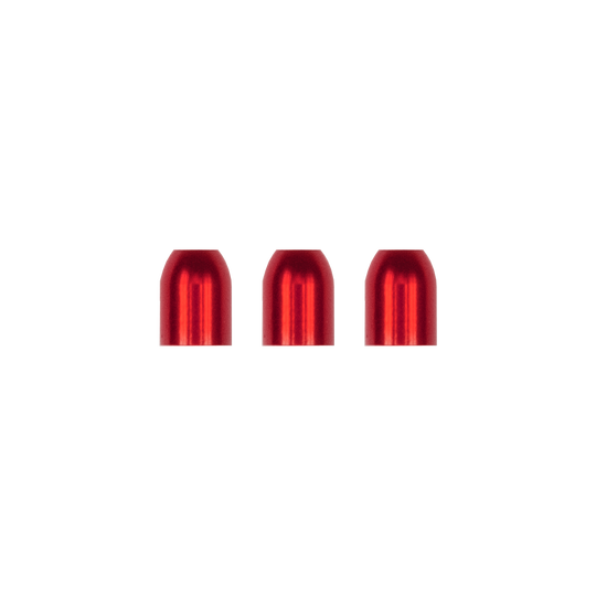 LCR-RED_L-Style_Premium_Metall_Champagne_Ringe_Rot_1 Das Bild zeigt drei rote, metallische Champagner-Ringe nebeneinander. Sie sind glänzend und haben eine abgerundete Form.