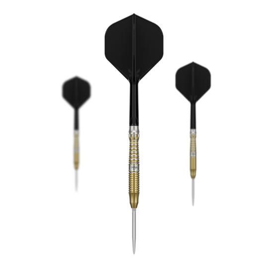 Dieses Bild präsentiert die Target Japan Black Marque Enzo Swiss Point Steeldarts im Set. Die Darts sind für professionelle Spieler geeignet.