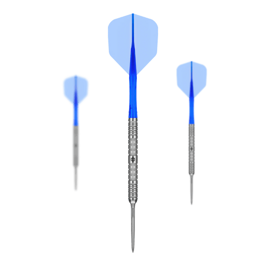 Auf diesem Bild sieht man die Caliburn Rix EZ-EVO R1 Steeldarts im Set. Die Steeldarts sind zusammen angeordnet.