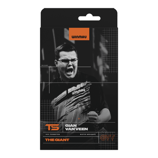 Winmau Gian Van Veen TS soft darts - 18g Abgebildet sind Winmau Gian Van Veen TS Softdarts, 18g. Die Darts sind einzeln aufgereiht zu sehen.