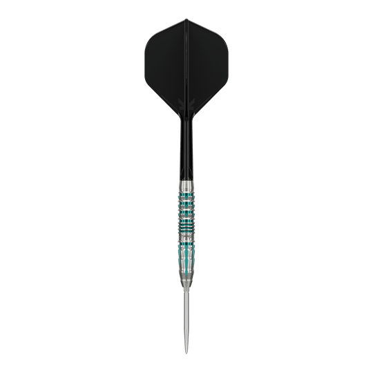 Abgebildet ist das Set Target Japan Black Marque Pierce Swiss Point Steeldarts. Diese Steeldarts zeichnen sich durch ihr elegantes schwarzes Design aus.