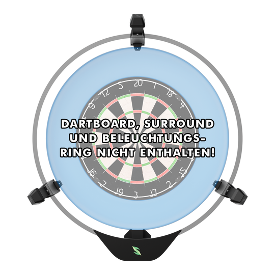 Scolia Home 2 FLEX - Electronic Autoscoring System 2026 Das Bild zeigt das Produkt "Scolia Home 2 FLEX – Electronic Score System" rund um ein Dartboard. Auf dem Bild steht der Hinweis, dass Dartboard, Surround und Beleuchtungsring nicht enthalten sind.