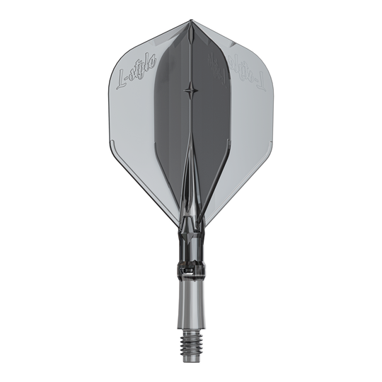 L-Style L-System Flights - Clear Black Ein Ersatz-Flights-Set für Dartpfeile ist abgebildet. Das Produkt heißt LS1062 LStyle L-System Flights ClearBlack Small.