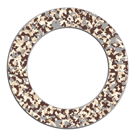Zu sehen ist ein Dartboard-Surround mit Wüstencamouflage. Das Produkt ist rund und ideal zur Wandbefestigung beim Dartspielen.