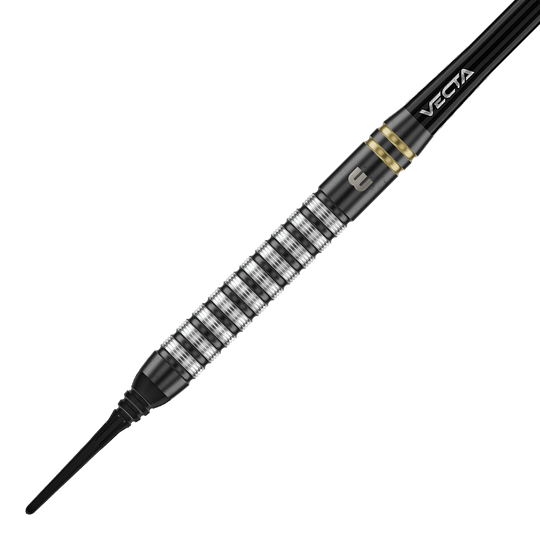 Auf dem Bild sind die Winmau Gian Van Veen TS Softdarts 18g. Die Darts sind in unterschiedlichen Perspektiven fotografiert.