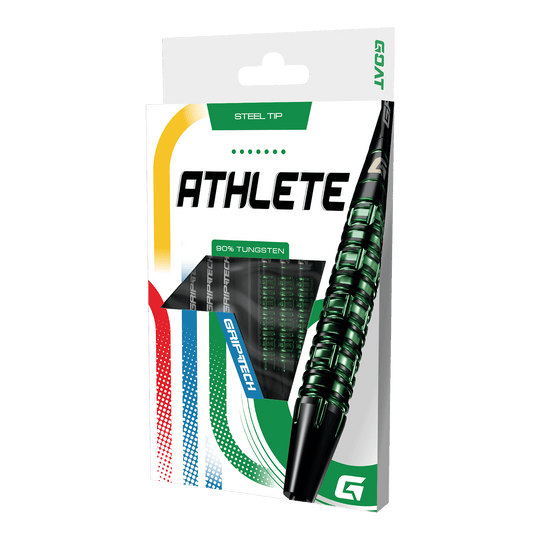 GOAT Athlete Green Tungsten Steel Darts Ein GOAT Athlete Tungsten Steeldart ist abgebildet. Er ist für professionelle Spiele geeignet.