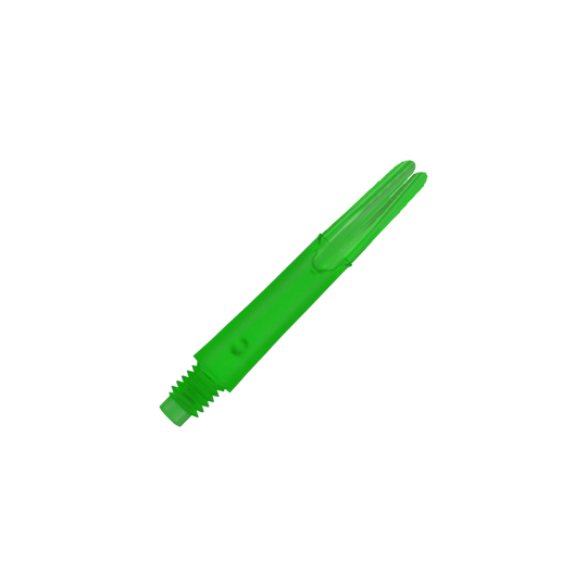 L-L-Style-Shafts Locked Straight - Green Das Bild zeigt einen geraden, grünen Dart-Schaft ohne Kappen. Er ist aus Kunststoff gefertigt und hat ein Schraubgewinde am unteren Ende.