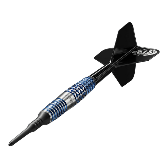 Target Japan Toru Suzuki Sereno GEN2 Soft Darts - 20g Dies ist ein Softdart mit einem schwarzen Flight und einem silber-blauen Barrel. Es handelt sich um das Modell "Target Japan Toru Suzuki Sereno GEN2 Softdarts - 20g".