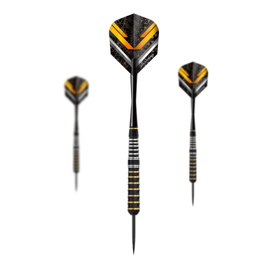 Harrows Vulcan steel darts Das Bild zeigt die Harrows Vulcan Steeldarts. Es handelt sich um ein Set von Steeldarts für Dartspieler.