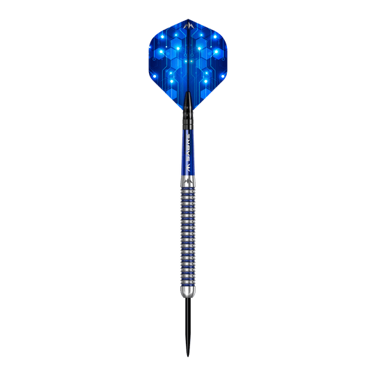 Mission ION Blue Silver steel darts Das Bild zeigt die Mission ION Blue Silver Steeldarts. Die Darts sind in Blau und Silber gehalten.