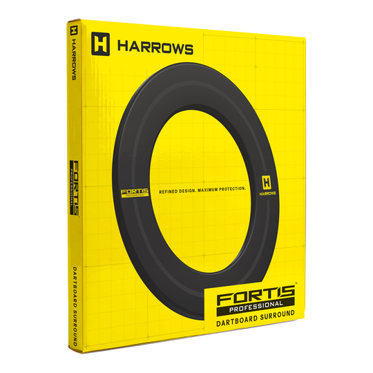 Harrows Fortis Surround Harrows Fortis Surround ist hier dargestellt. Dieser Dart-Surround hat eine dunkle Oberfläche.