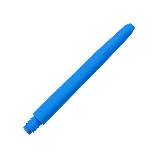 574_Nylon_Shafts_Blau_48mm_2 Das Bild zeigt einen blauen Nylon-Schaft. Der Schaft ist lang, glatt und hat ein Schraubgewinde an einem Ende.