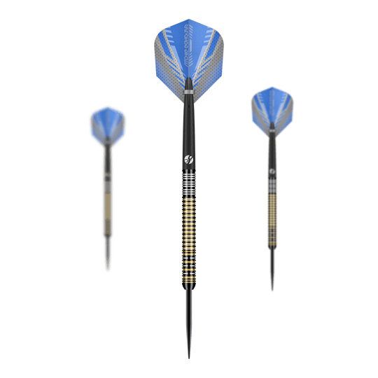Dieses Bild zeigt ein Set der Shot Ritchie Edhouse Madhouse Steeldarts. Das Set eignet sich perfekt für Dartspieler, die Wert auf Qualität legen.
