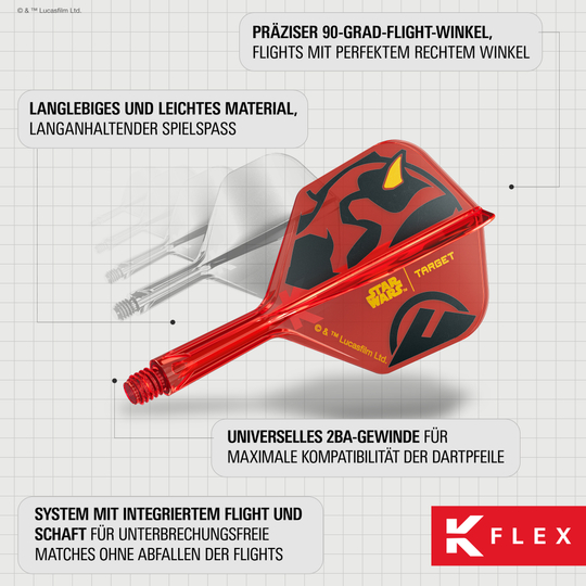 Target Star Wars K-Flex Darth Maul No2 Standard Flights Auf dem Bild sieht man die Target Star Wars K-Flex Darth Maul No6 Flights. Die Dartflights zeigen ein Darth Maul Motiv aus dem Star Wars Universum.