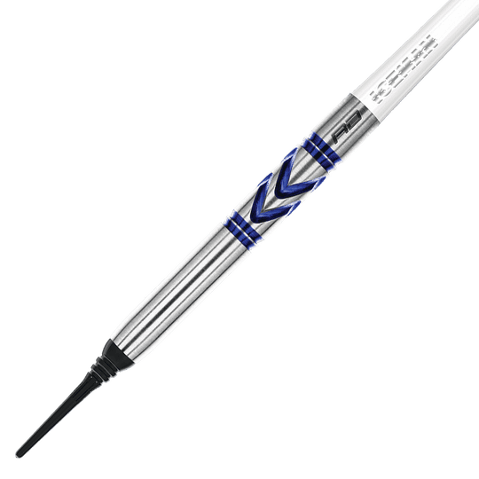 RD2542_Red_Dragon_Gerwyn_Price_Avalanche_Pro_Softdarts_2 Das Bild zeigt den Red Dragon Gerwyn Price Avalanche Pro Softdart mit 20g Gewicht. Der Dart hat ein silbernes Design mit blauen Akzenten und einer schwarzen Softspitze.