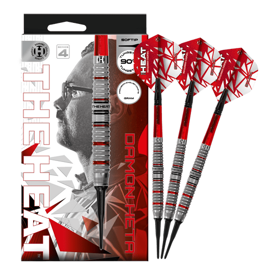 Harrow's Damon Heta Series 4 soft darts Hier ist das Produkt Harrows Damon Heta Series 4 Softdarts zu sehen. Die Darts zeichnen sich durch ihre hochwertige Verarbeitung aus.