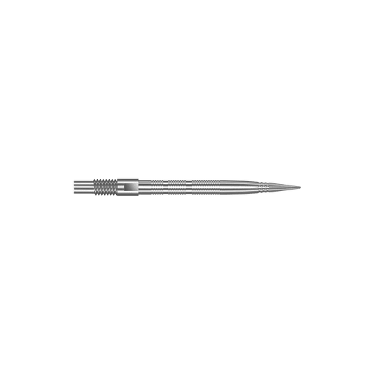 Harrows Quick Point Micro Ridge Dart Tips - Silver Das Bild zeigt Dartspitzen mit MicroRidge Struktur in Silber mit einer Länge von 26 mm. Die Dartspitzen sind nebeneinander angeordnet.