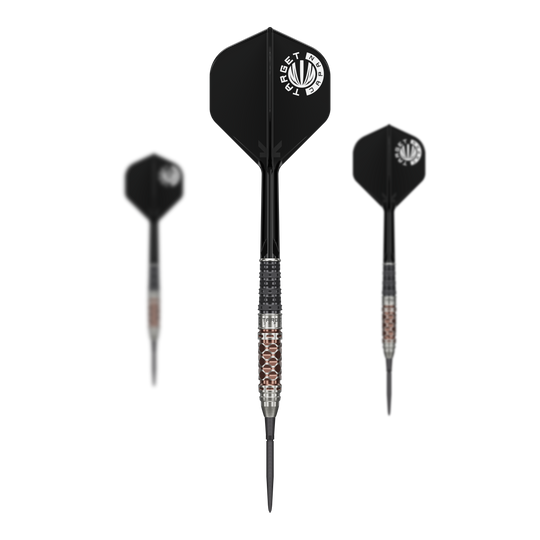 Target Japan Charis GEN6 Swiss Point Steel Darts - 23g Dieses Bild präsentiert das Set der Target Japan Charis GEN6 Swiss Point Steeldarts - 23g. Es zeigt alle enthaltenen Darts in einer Übersicht.
